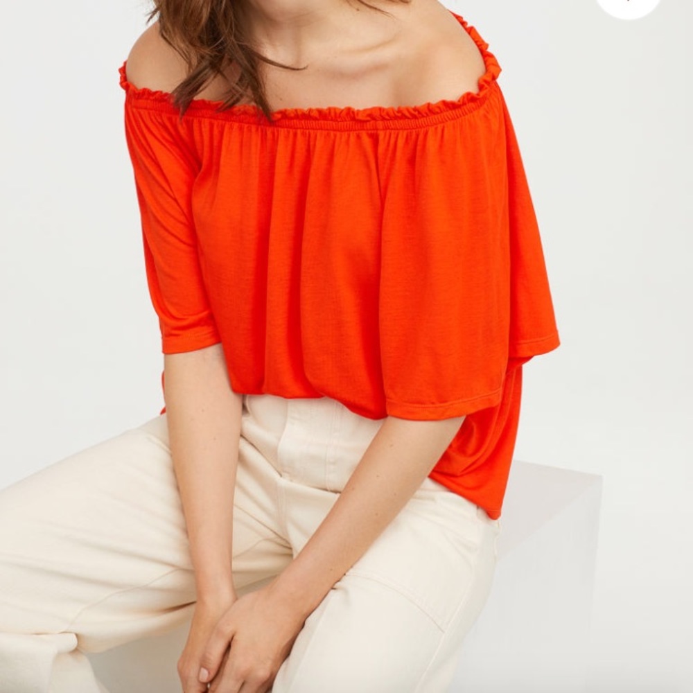 Bright Orange Off the Shoulder Top
